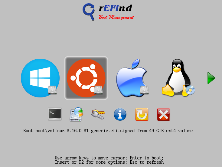 rEFInd presents a GUI menu for selecting your boot
    OS.